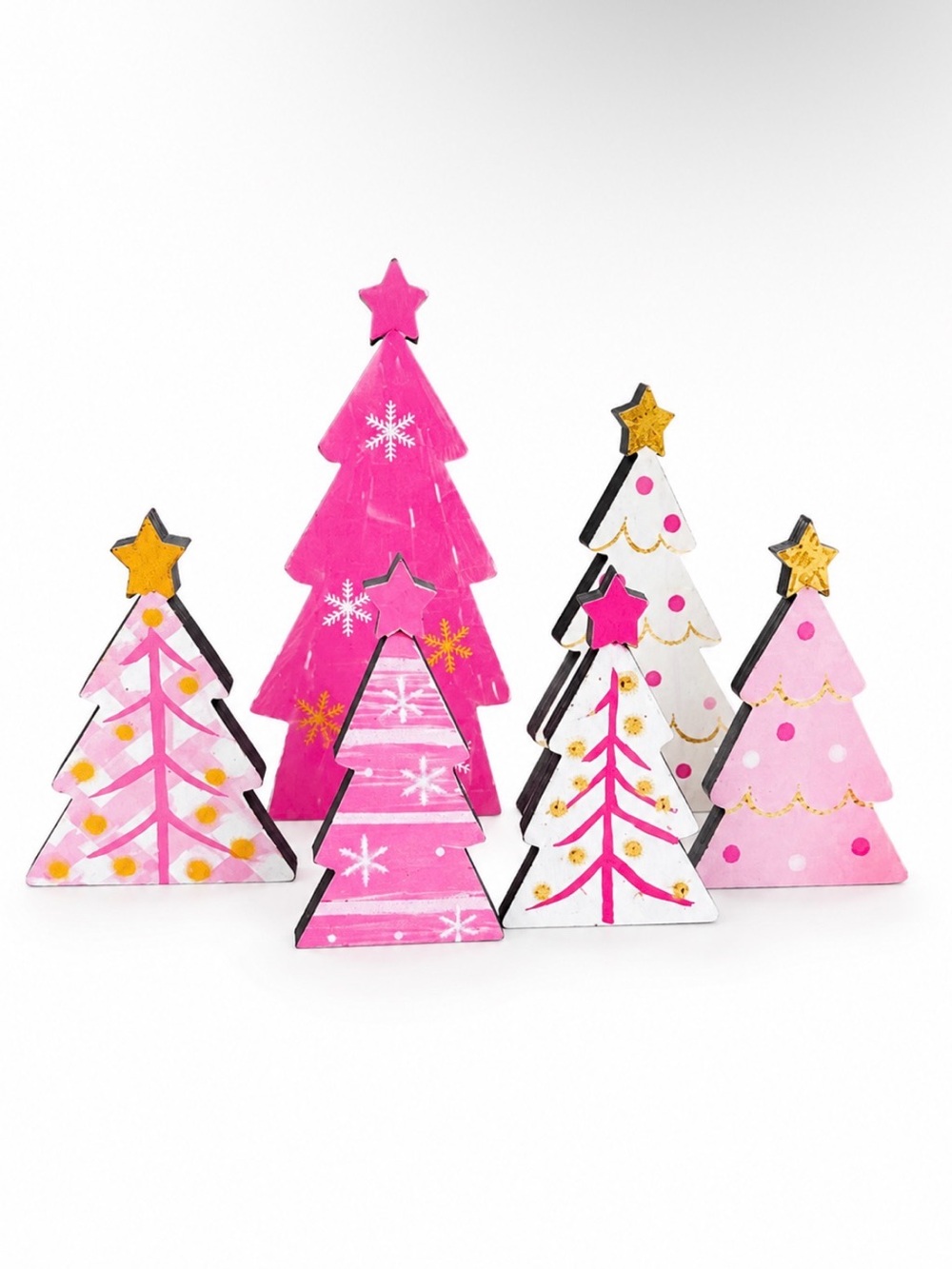 *BUY NOW* Rustic Pink Wooden Christmas Tree Décor Set - 6 Pcs